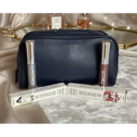 Dolce & Gabbana Navy Pebbled Cosmetic Bag + BUXOM Lip Gloss Duo - Picture 1 of 9